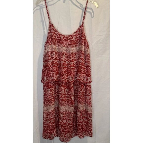 Parker Brand Women’s Red Patterned Spaghetti Strap Tiered Lined Mini Dress Sz M - Picture 4 of 10